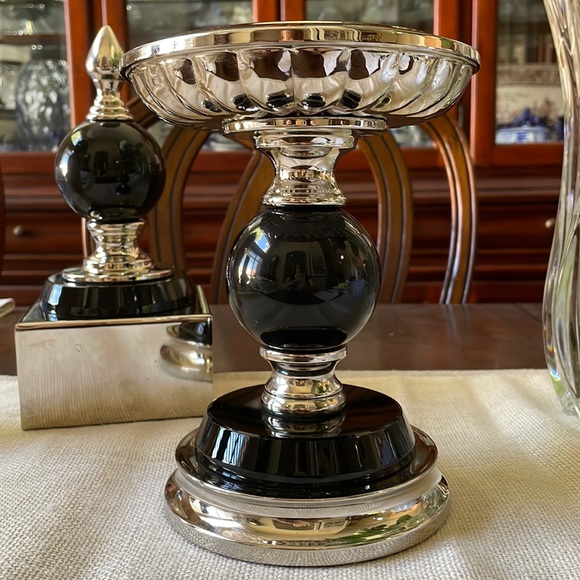 Art Deco silver color and black pillar candle holder stand decor accent display - Picture 7 of 7